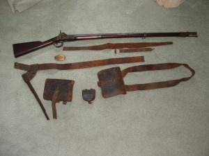 Musket, cartridge box and leather accoutrements worn by Sergant Ellis
